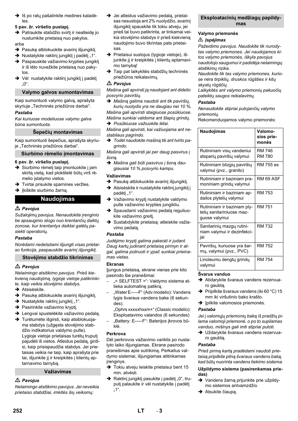 Naudojimas | Karcher B 90 R Adv DOSE Bp Pack User Manual | Page 252 / 272
