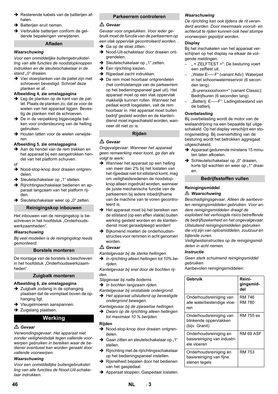 Werking | Karcher B 90 R Adv DOSE Bp Pack User Manual | Page 46 / 272