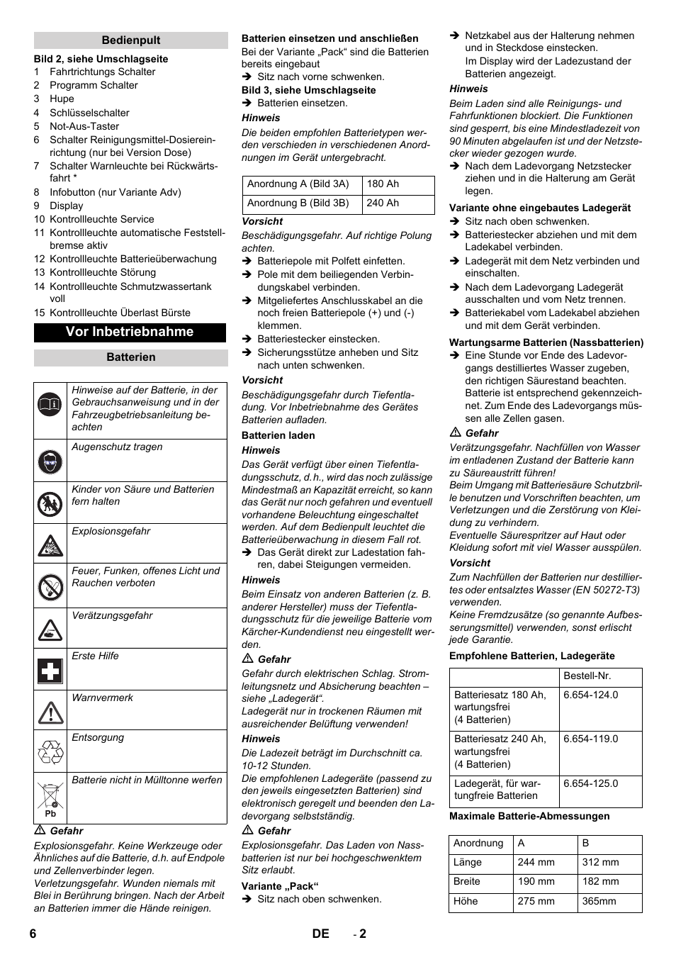 Vor inbetriebnahme | Karcher B 90 R Adv DOSE Bp Pack User Manual | Page 6 / 272