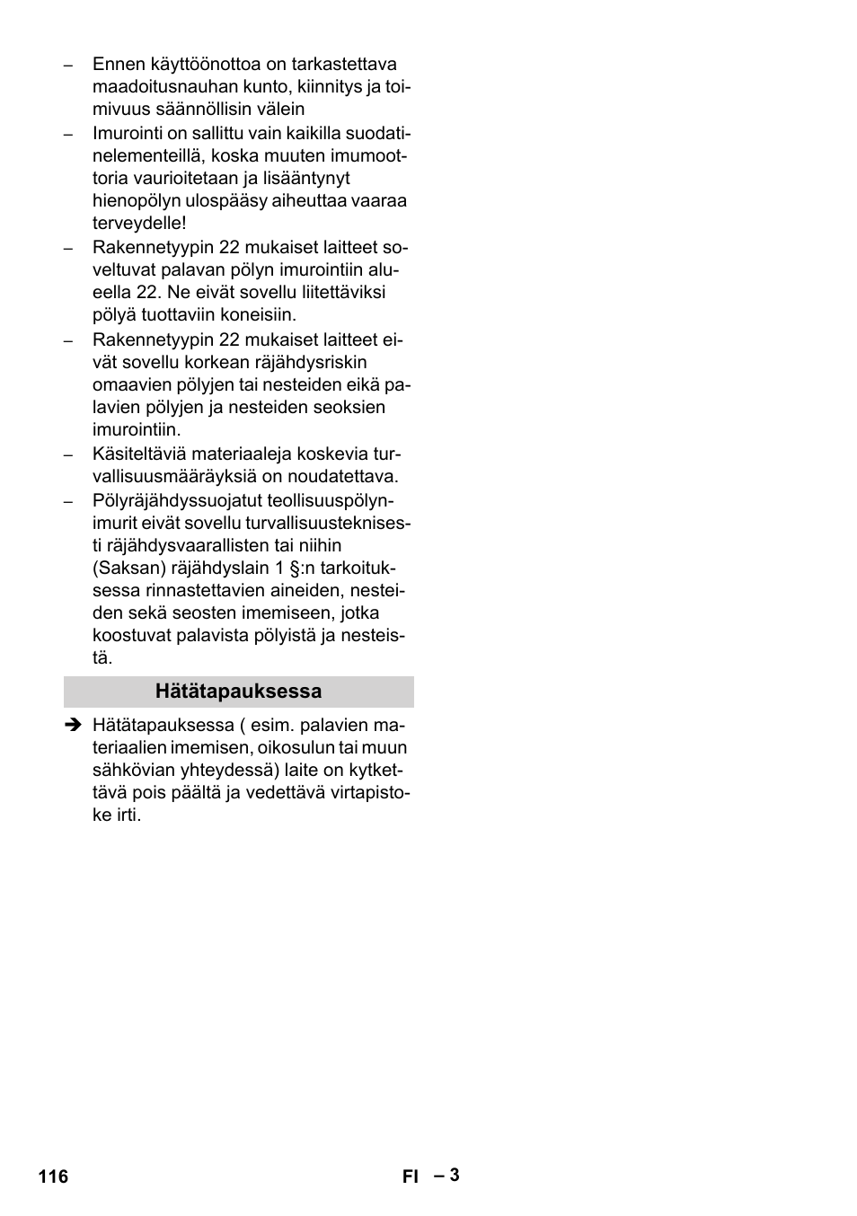 Hätätapauksessa | Karcher IV 100-55 H B1 User Manual | Page 116 / 308