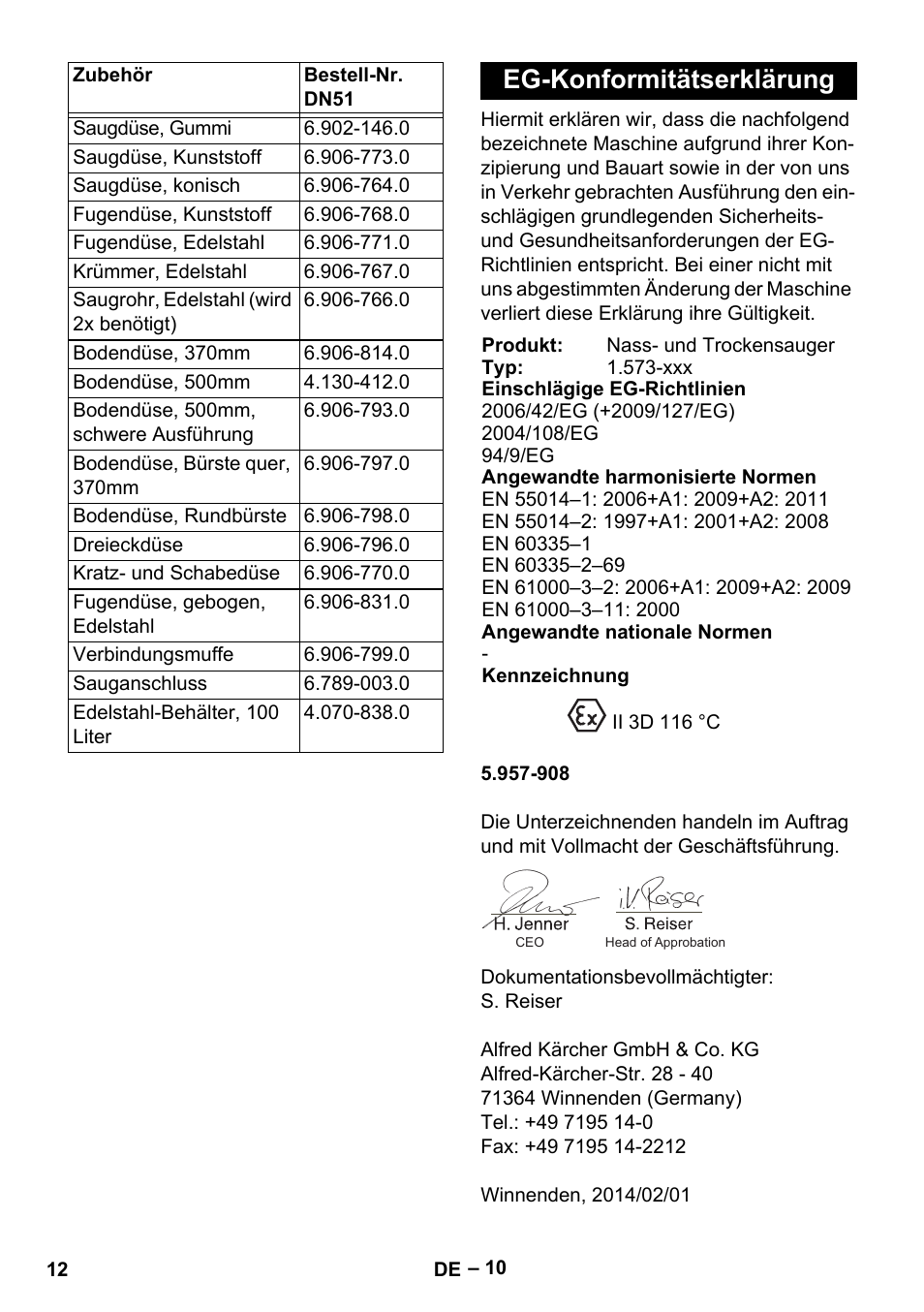 Eg-konformitätserklärung | Karcher IV 100-55 H B1 User Manual | Page 12 / 308