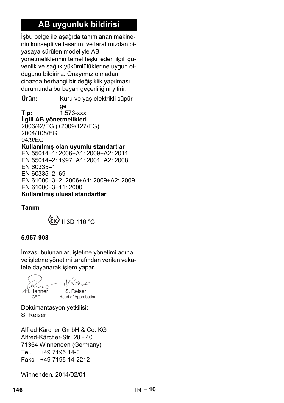 Ab uygunluk bildirisi | Karcher IV 100-55 H B1 User Manual | Page 146 / 308