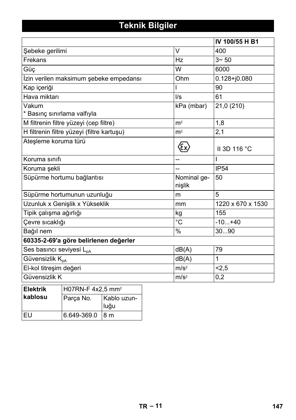 Teknik bilgiler | Karcher IV 100-55 H B1 User Manual | Page 147 / 308