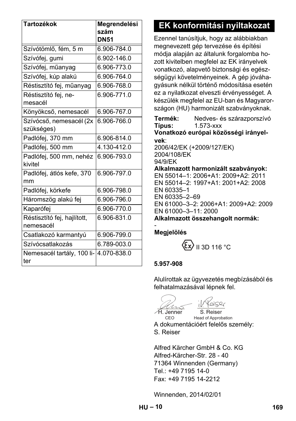 Ek konformitási nyiltakozat | Karcher IV 100-55 H B1 User Manual | Page 169 / 308