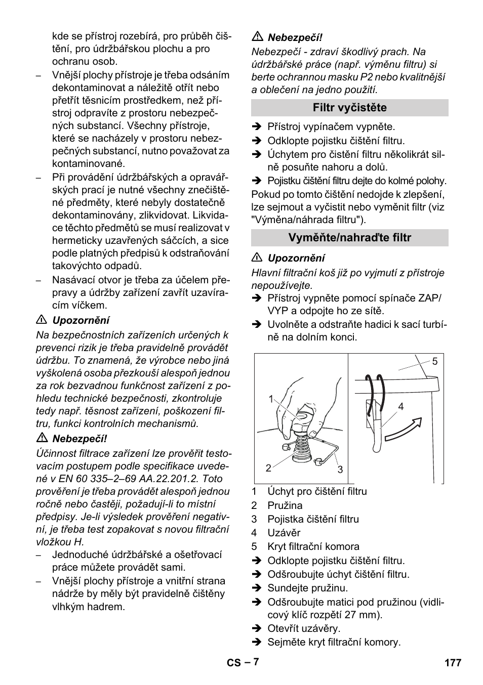 Filtr vyčistěte, Vyměňte/nahraďte filtr | Karcher IV 100-55 H B1 User Manual | Page 177 / 308