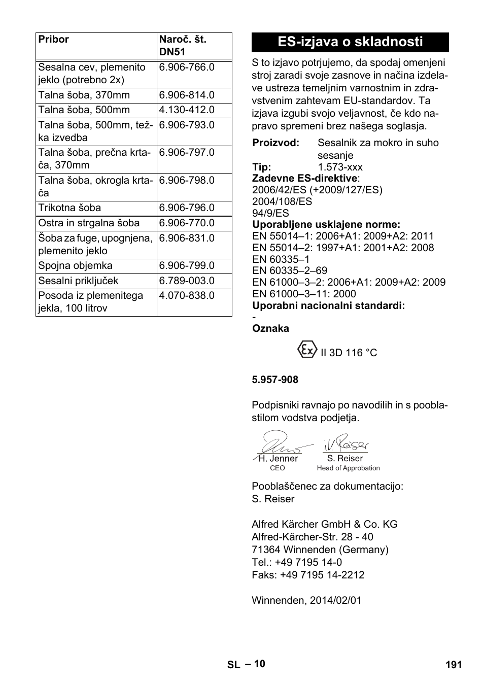 Es-izjava o skladnosti | Karcher IV 100-55 H B1 User Manual | Page 191 / 308