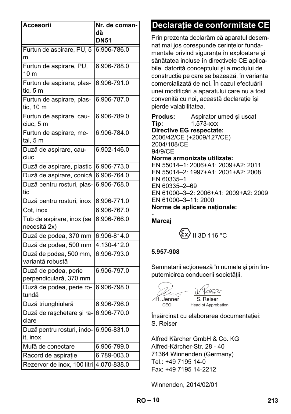 Declaraţie de conformitate ce | Karcher IV 100-55 H B1 User Manual | Page 213 / 308
