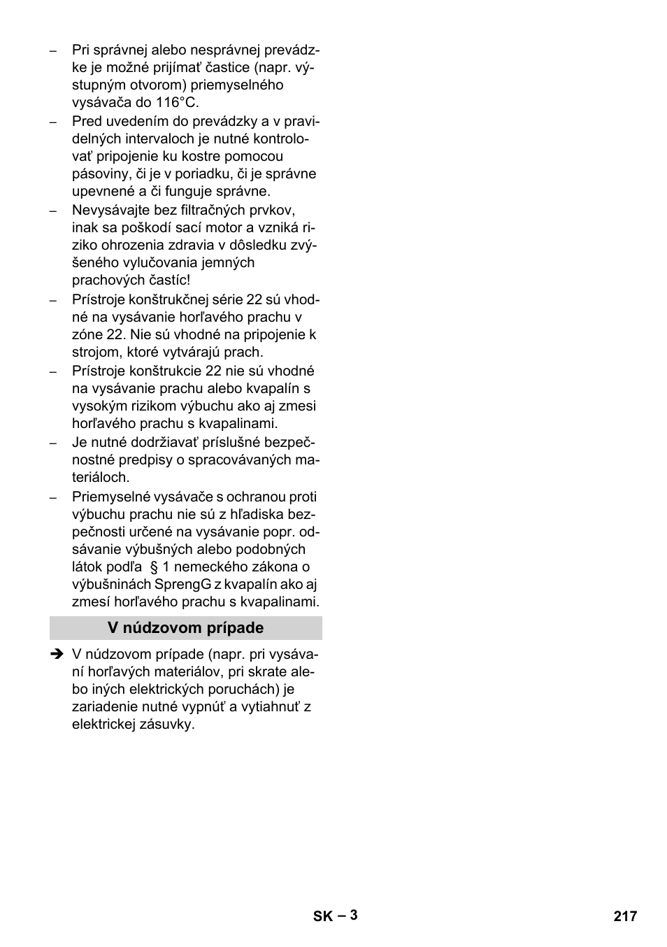 V núdzovom prípade | Karcher IV 100-55 H B1 User Manual | Page 217 / 308
