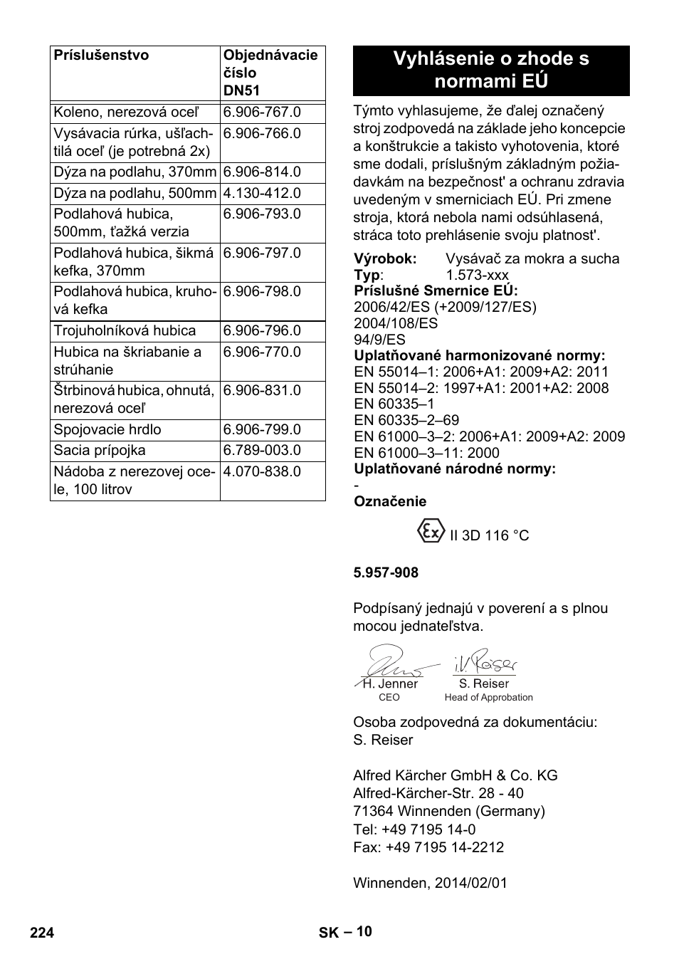 Vyhlásenie o zhode s normami eú | Karcher IV 100-55 H B1 User Manual | Page 224 / 308