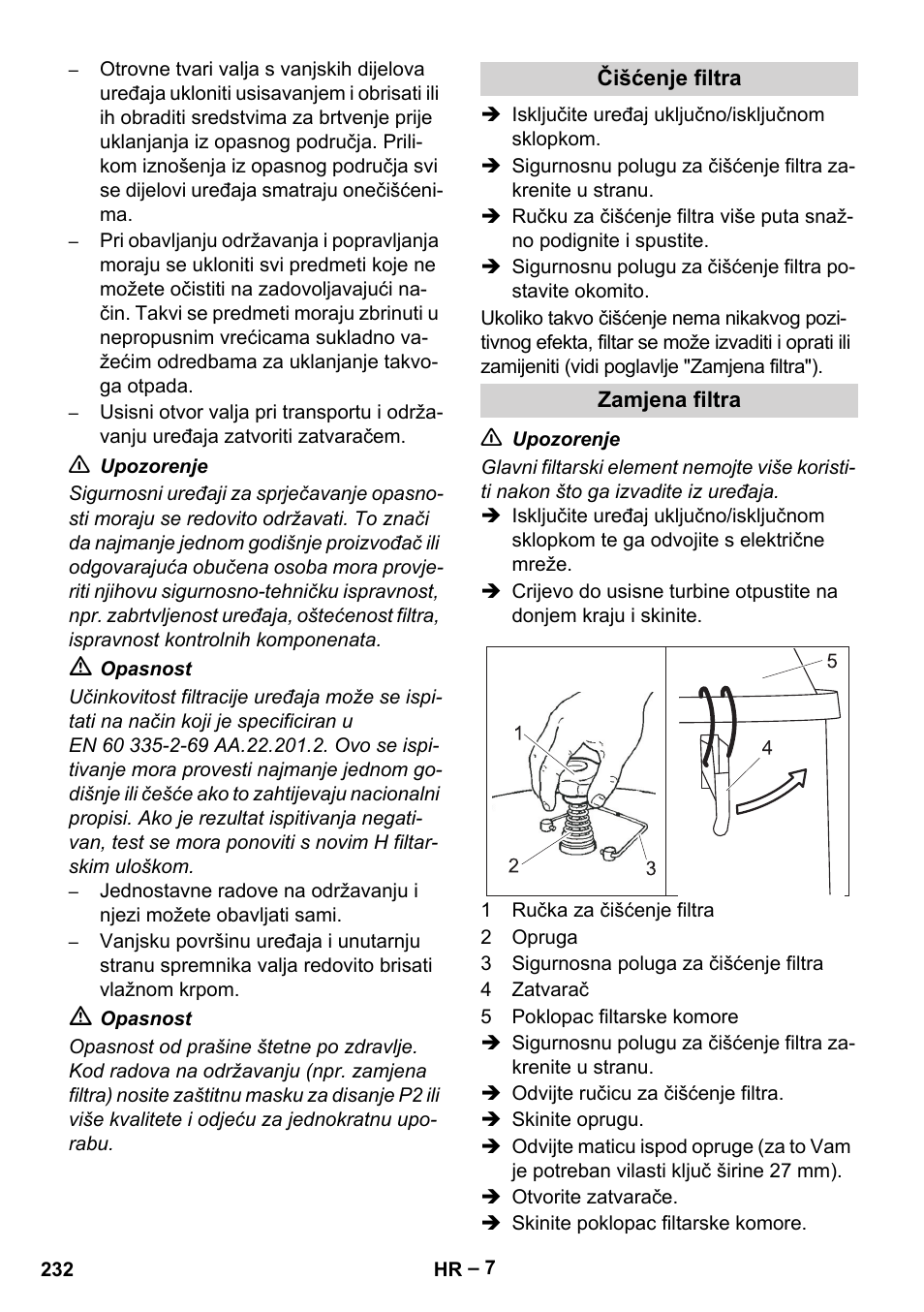 Čišćenje filtra, Zamjena filtra | Karcher IV 100-55 H B1 User Manual | Page 232 / 308