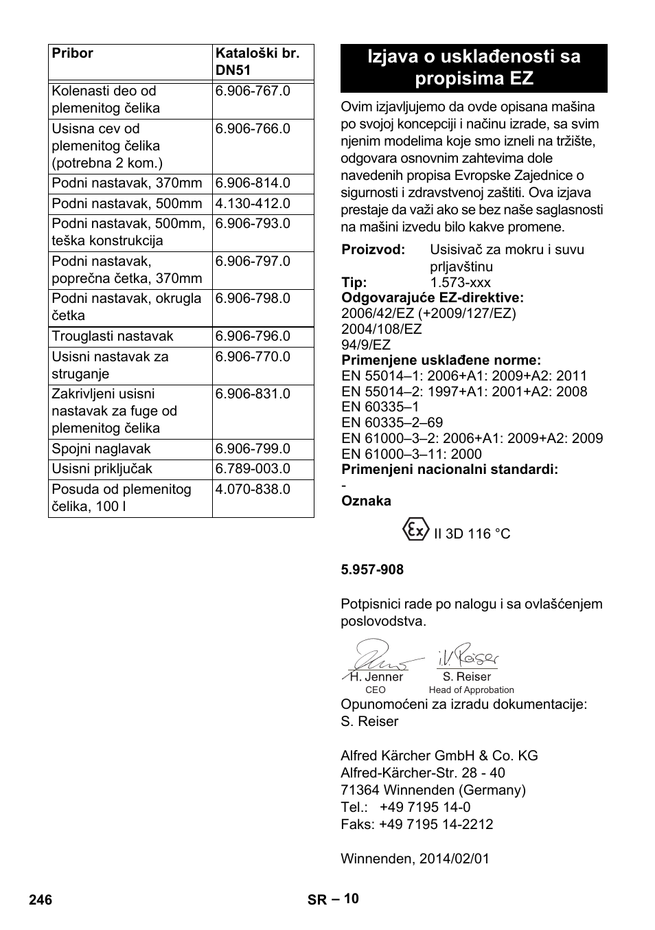 Izjava o usklađenosti sa propisima ez | Karcher IV 100-55 H B1 User Manual | Page 246 / 308
