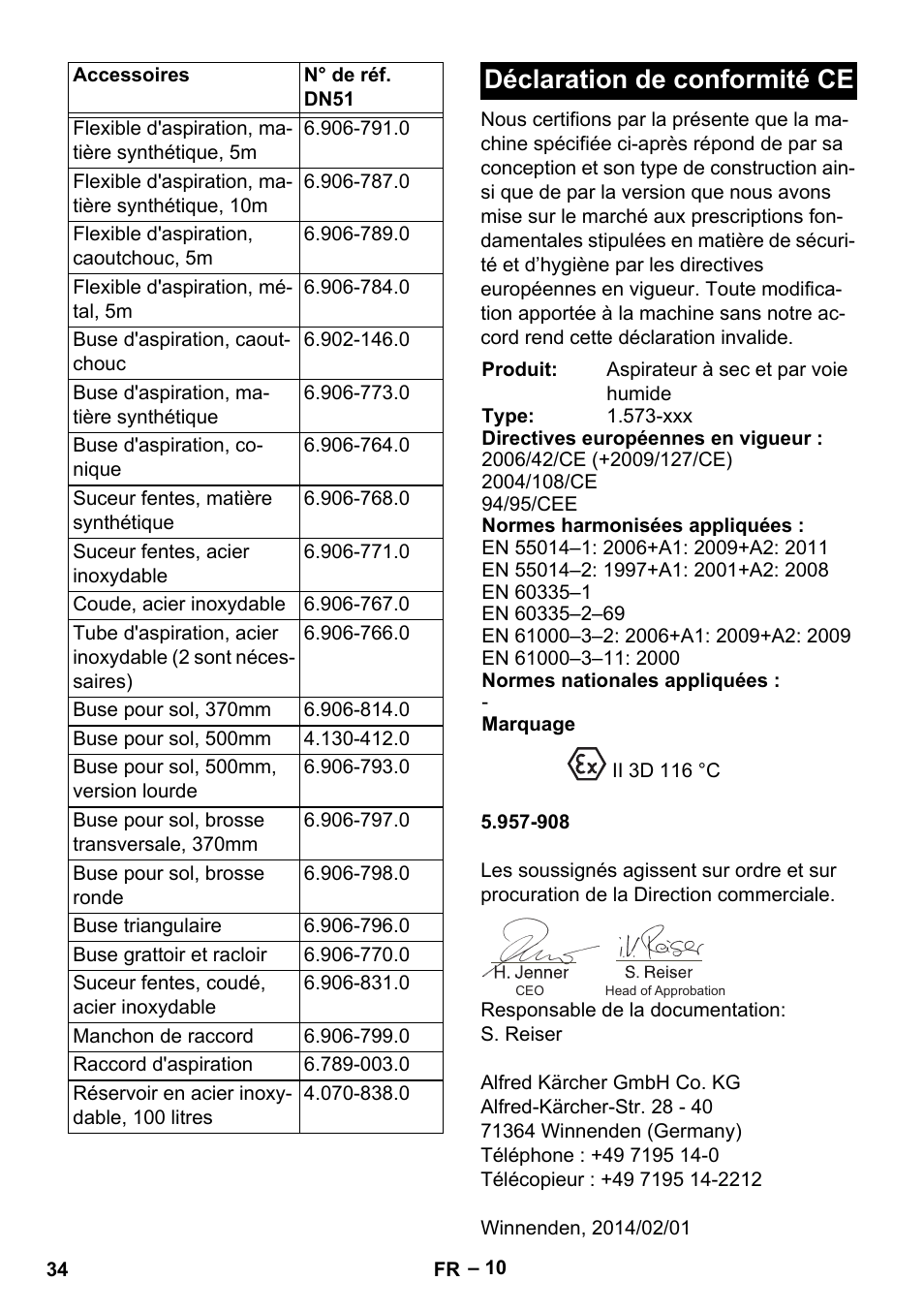 Déclaration de conformité ce | Karcher IV 100-55 H B1 User Manual | Page 34 / 308