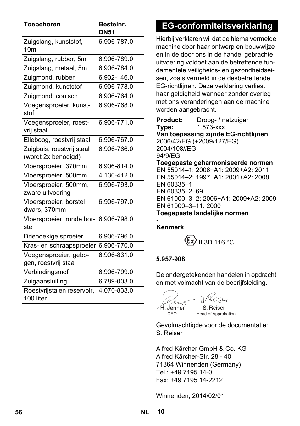 Eg-conformiteitsverklaring | Karcher IV 100-55 H B1 User Manual | Page 56 / 308