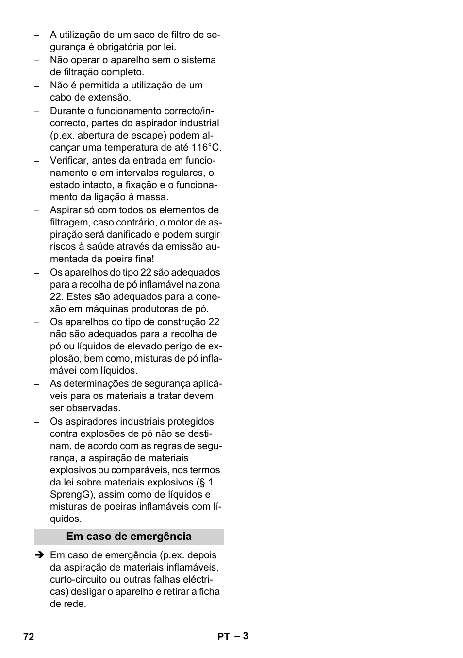 Em caso de emergência | Karcher IV 100-55 H B1 User Manual | Page 72 / 308