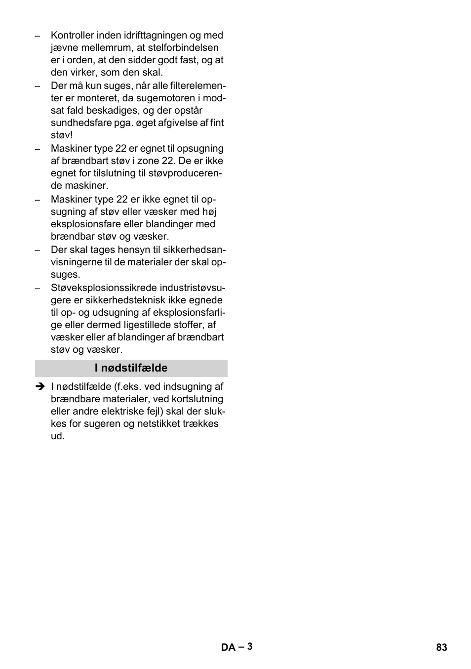 I nødstilfælde | Karcher IV 100-55 H B1 User Manual | Page 83 / 308
