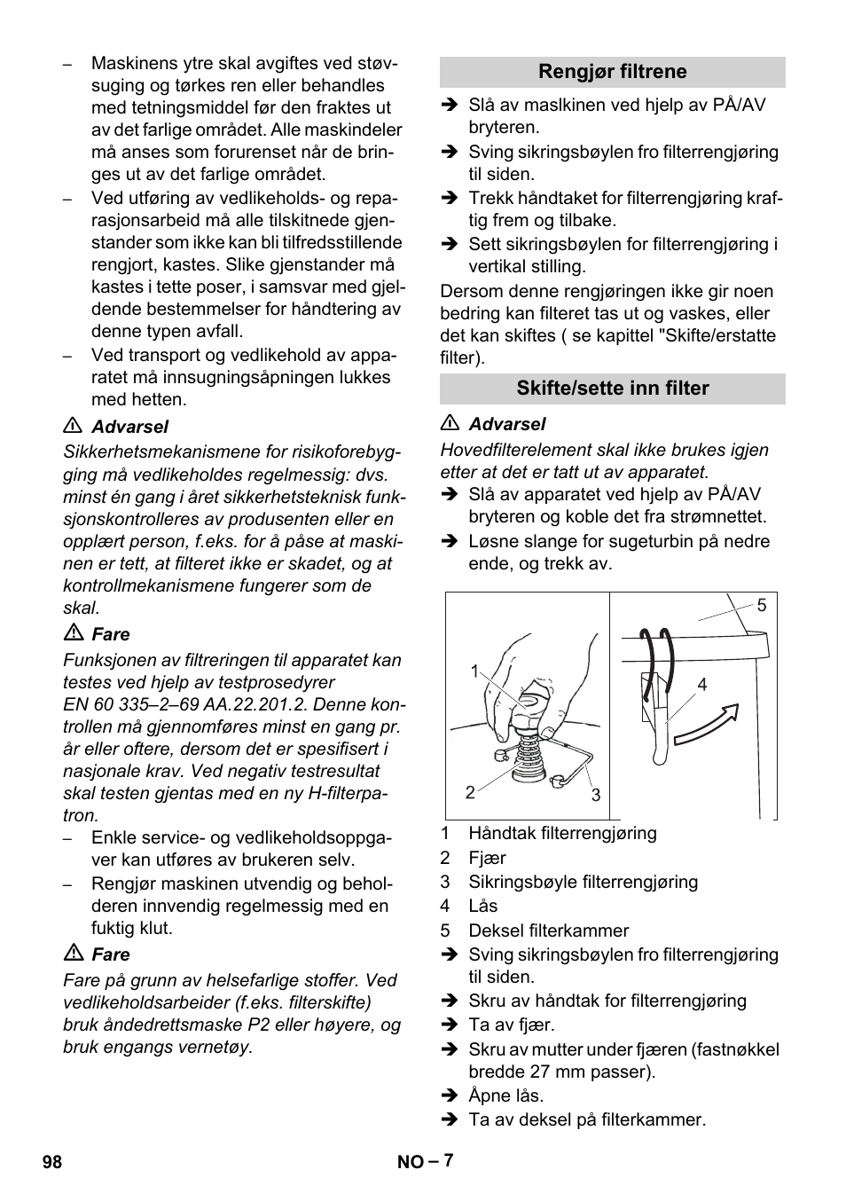 Rengjør filtrene, Skifte/sette inn filter | Karcher IV 100-55 H B1 User Manual | Page 98 / 308