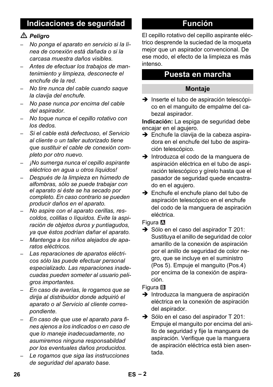 Indicaciones de seguridad función puesta en marcha | Karcher T 12-1 User Manual | Page 26 / 120