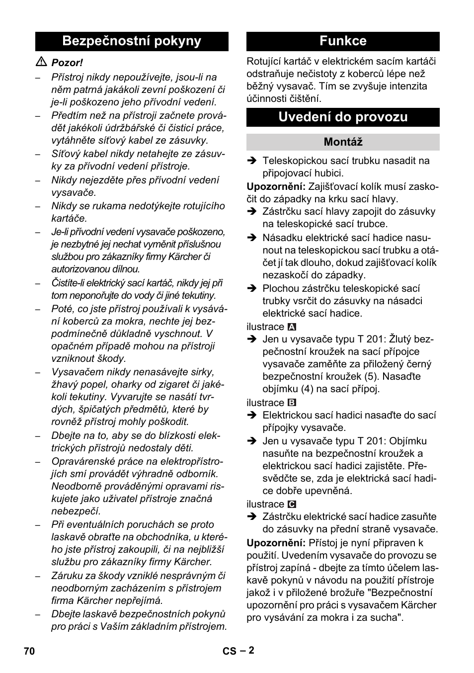 Bezpečnostní pokyny funkce uvedení do provozu | Karcher T 12-1 User Manual | Page 70 / 120
