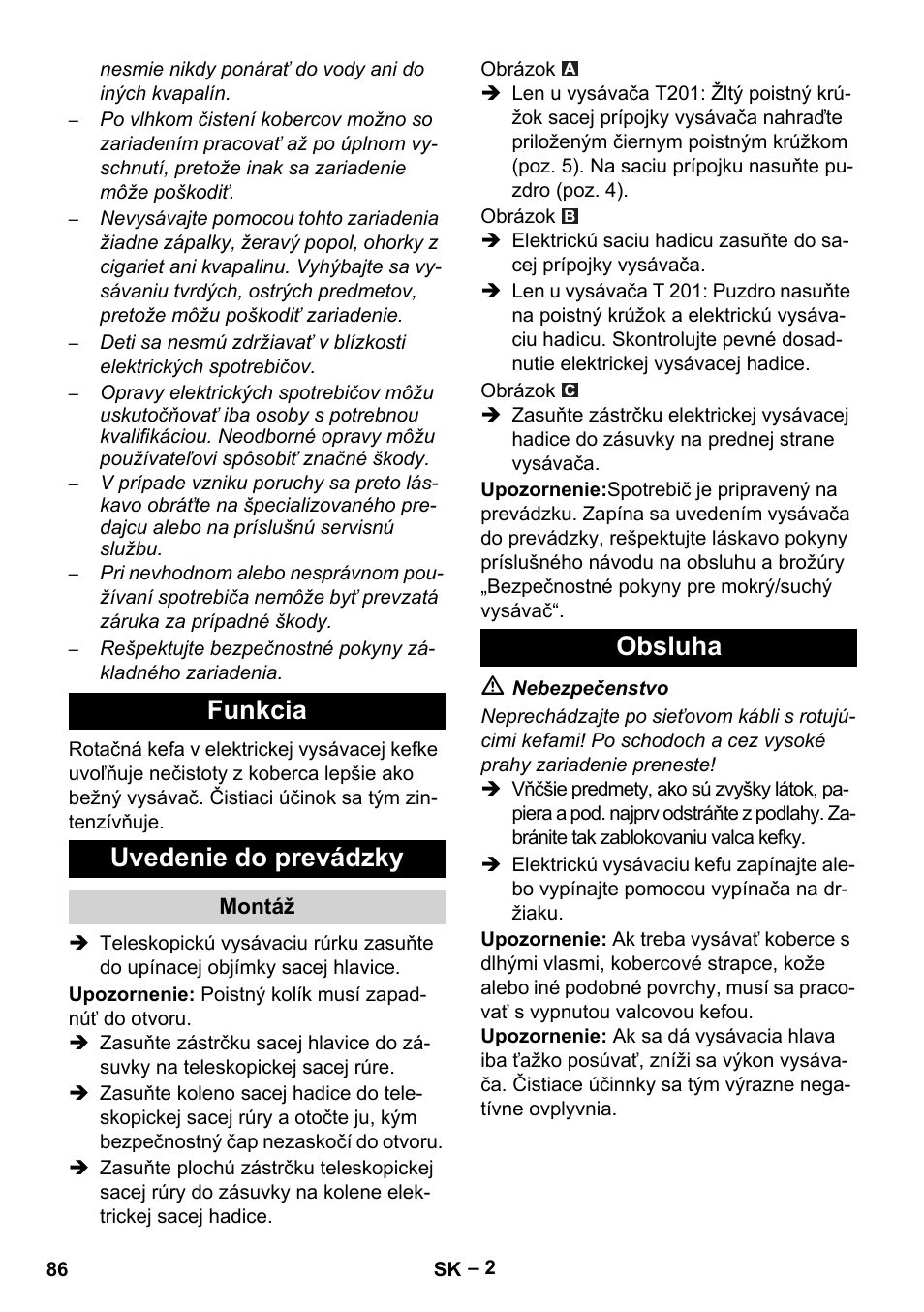 Funkcia uvedenie do prevádzky, Obsluha | Karcher T 12-1 User Manual | Page 86 / 120