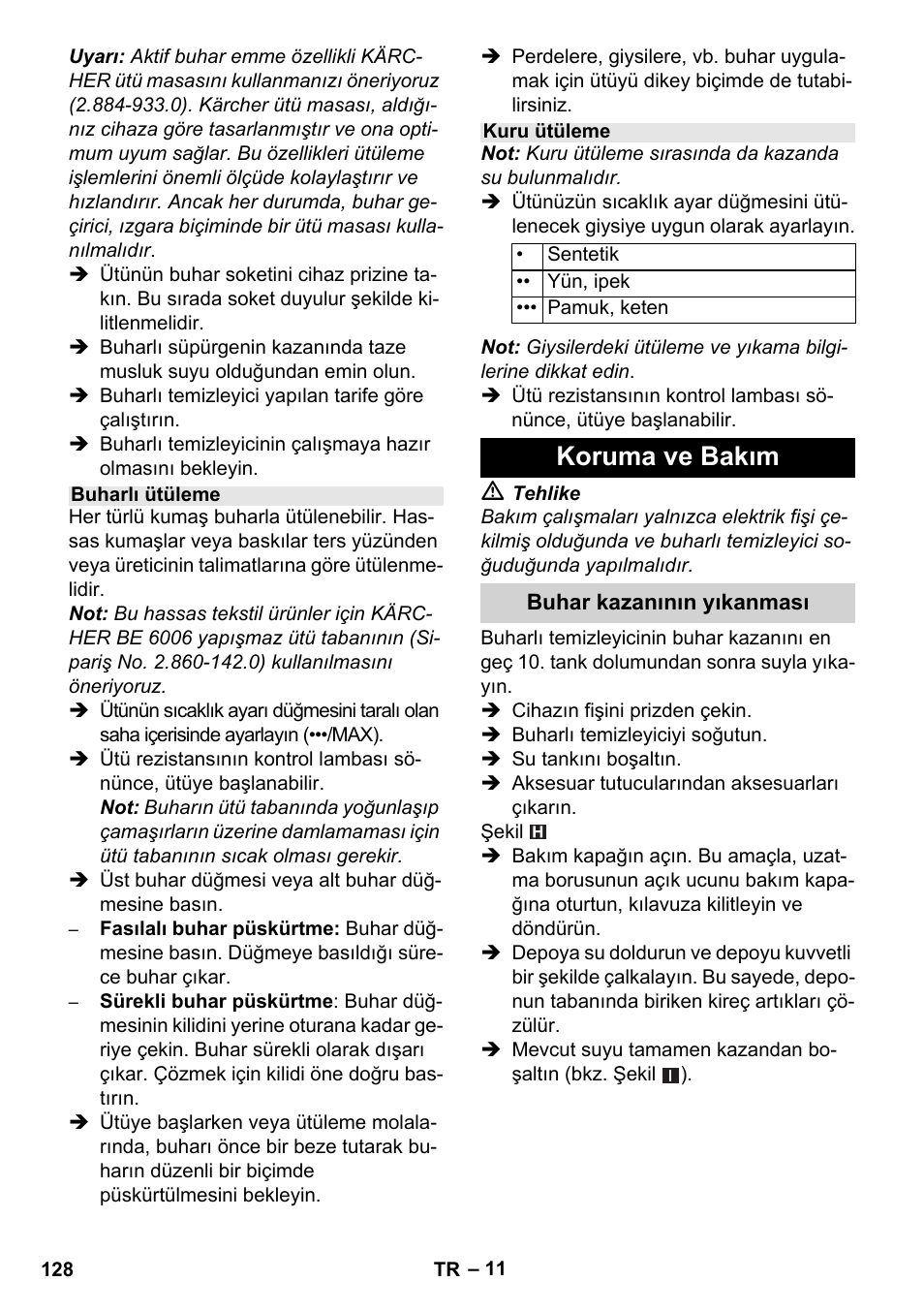 Koruma ve bakım | Karcher Stirerie SI 2-600 CB User Manual | Page 128 / 286