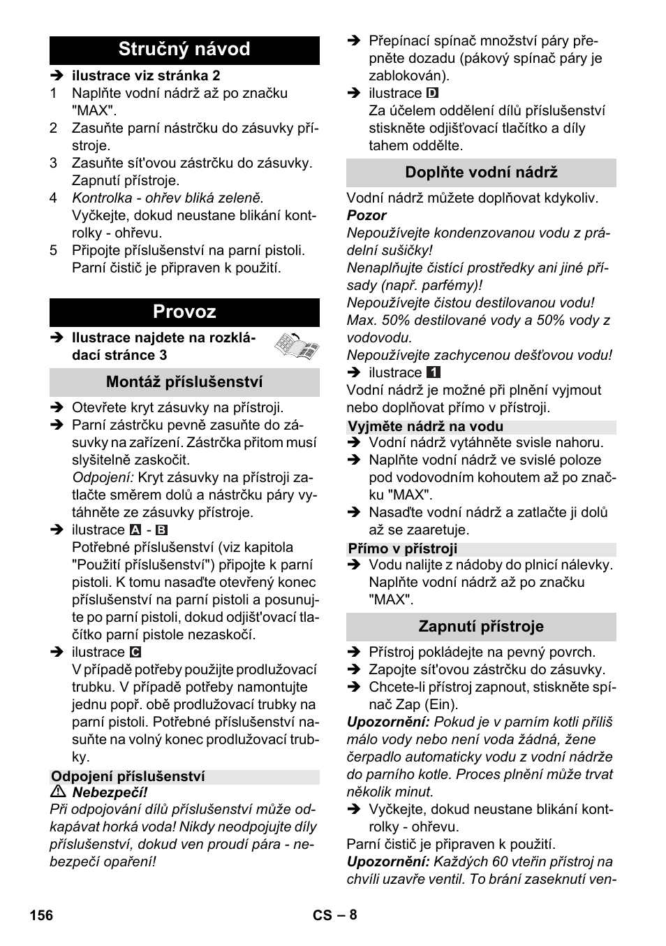 Stručný návod provoz | Karcher Stirerie SI 2-600 CB User Manual | Page 156 / 286