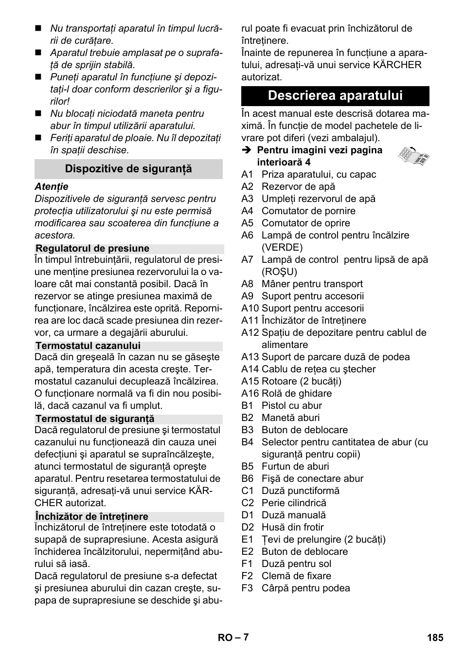 Descrierea aparatului | Karcher Stirerie SI 2-600 CB User Manual | Page 185 / 286