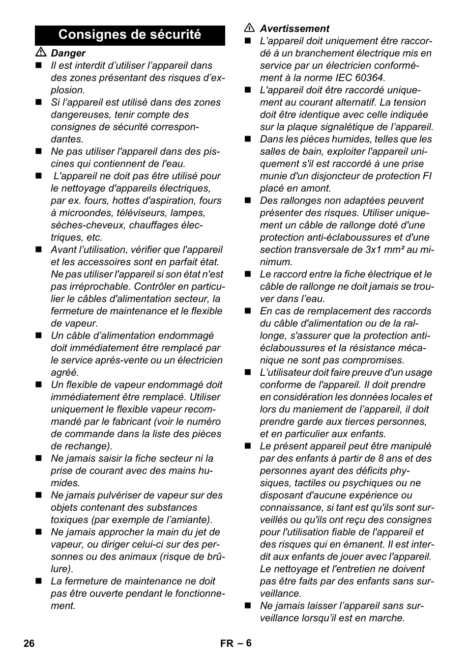 Consignes de sécurité | Karcher Stirerie SI 2-600 CB User Manual | Page 26 / 286