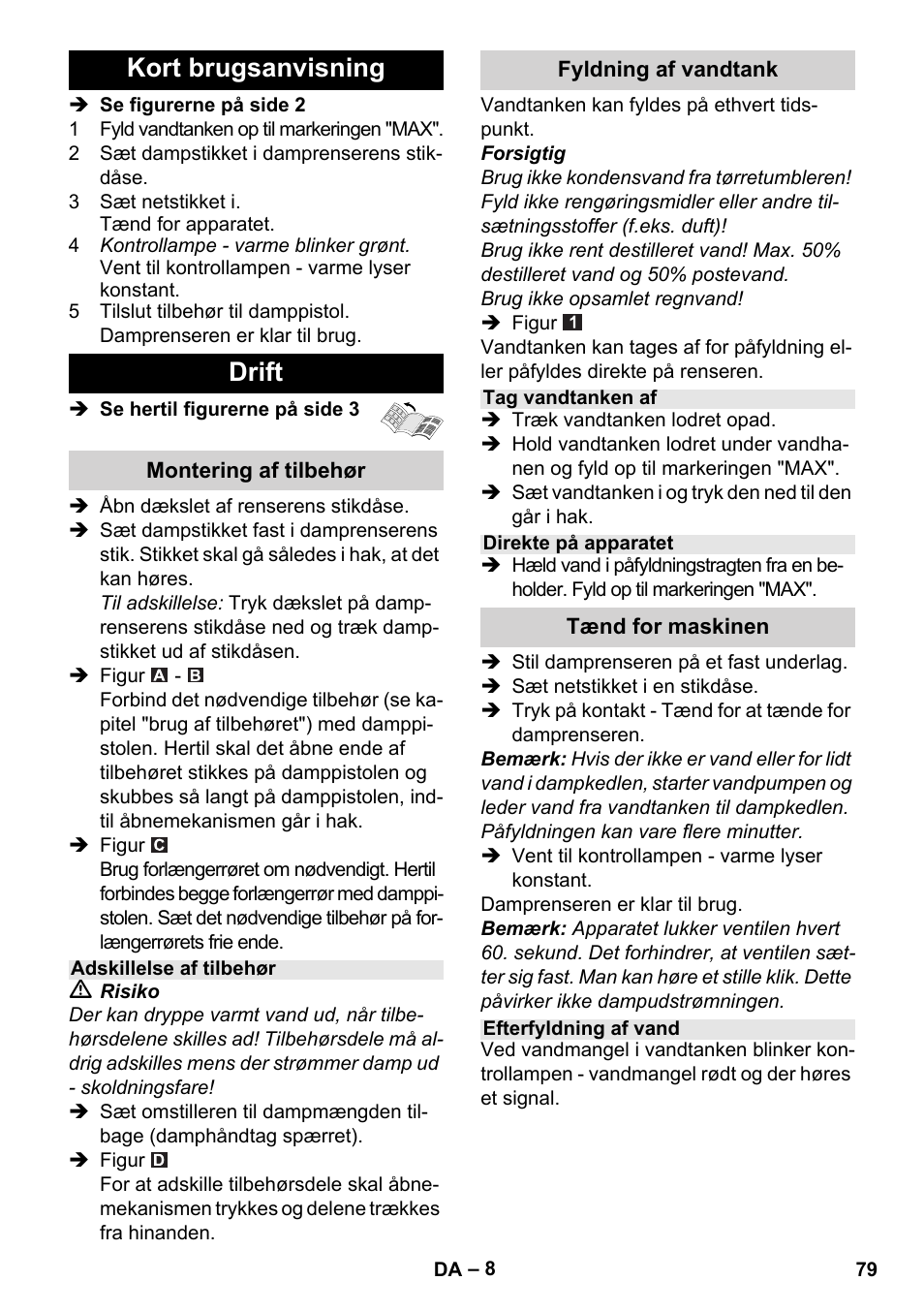 Kort brugsanvisning drift | Karcher Stirerie SI 2-600 CB User Manual | Page 79 / 286