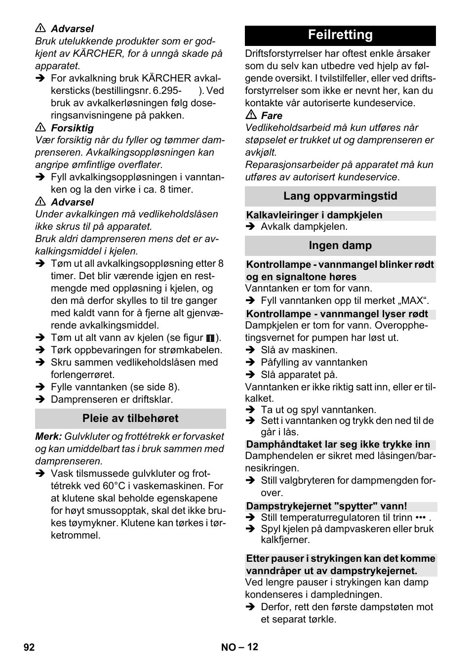Feilretting | Karcher Stirerie SI 2-600 CB User Manual | Page 92 / 286