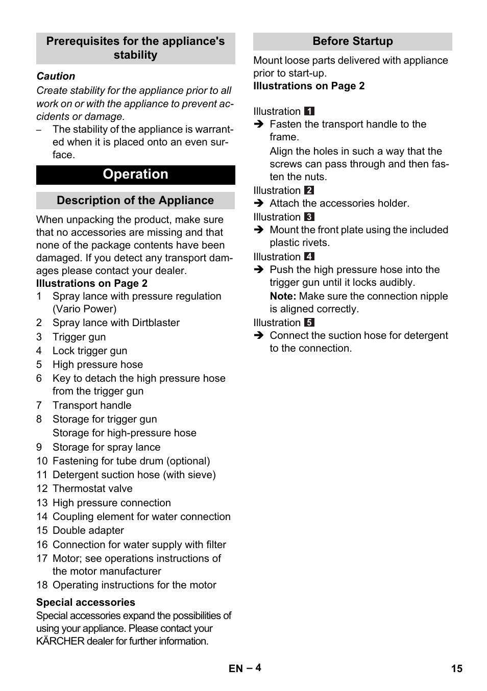 Operation | Karcher G 7-10 M User Manual | Page 15 / 248