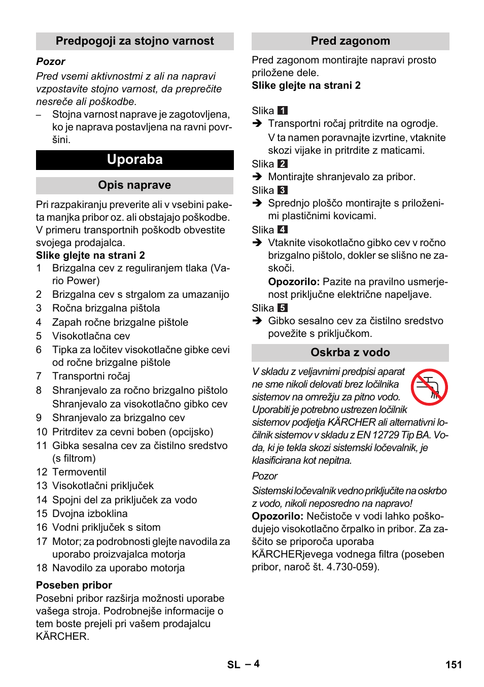 Uporaba | Karcher G 7-10 M User Manual | Page 151 / 248