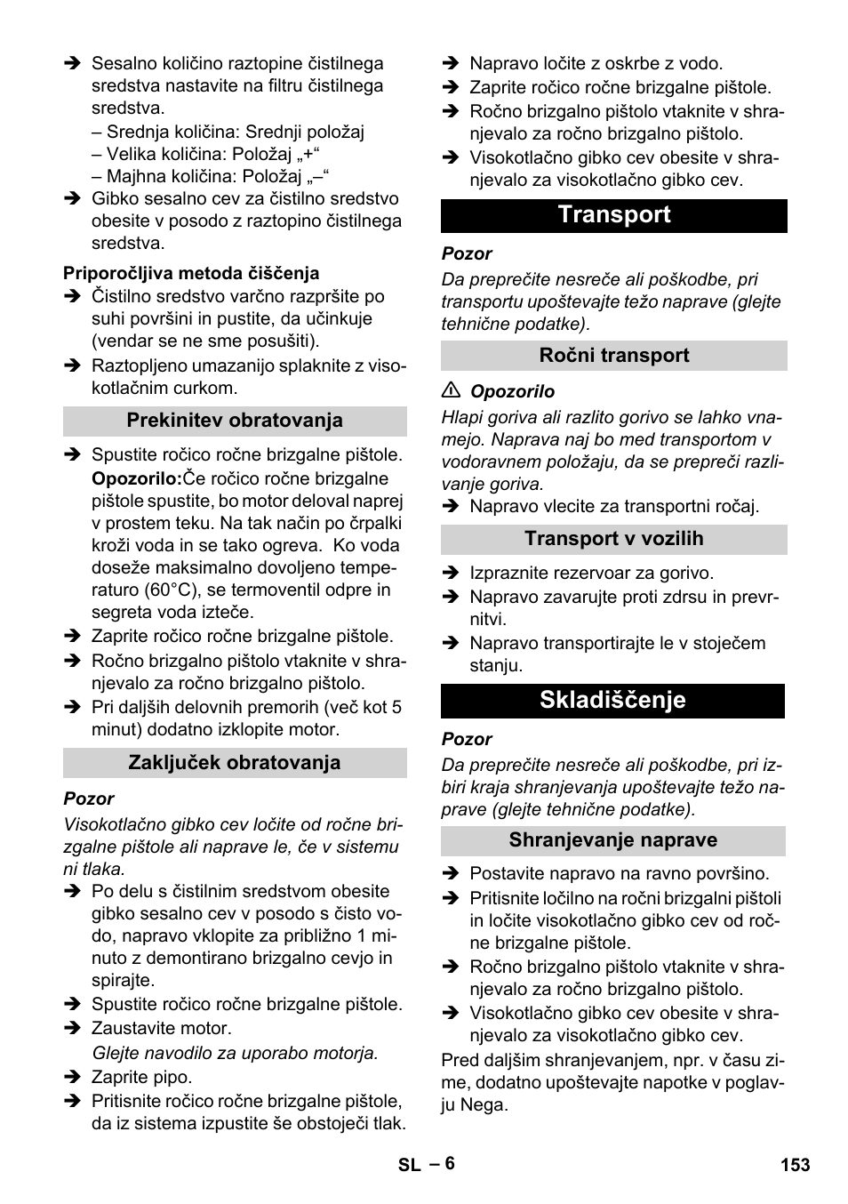 Transport, Skladiščenje | Karcher G 7-10 M User Manual | Page 153 / 248