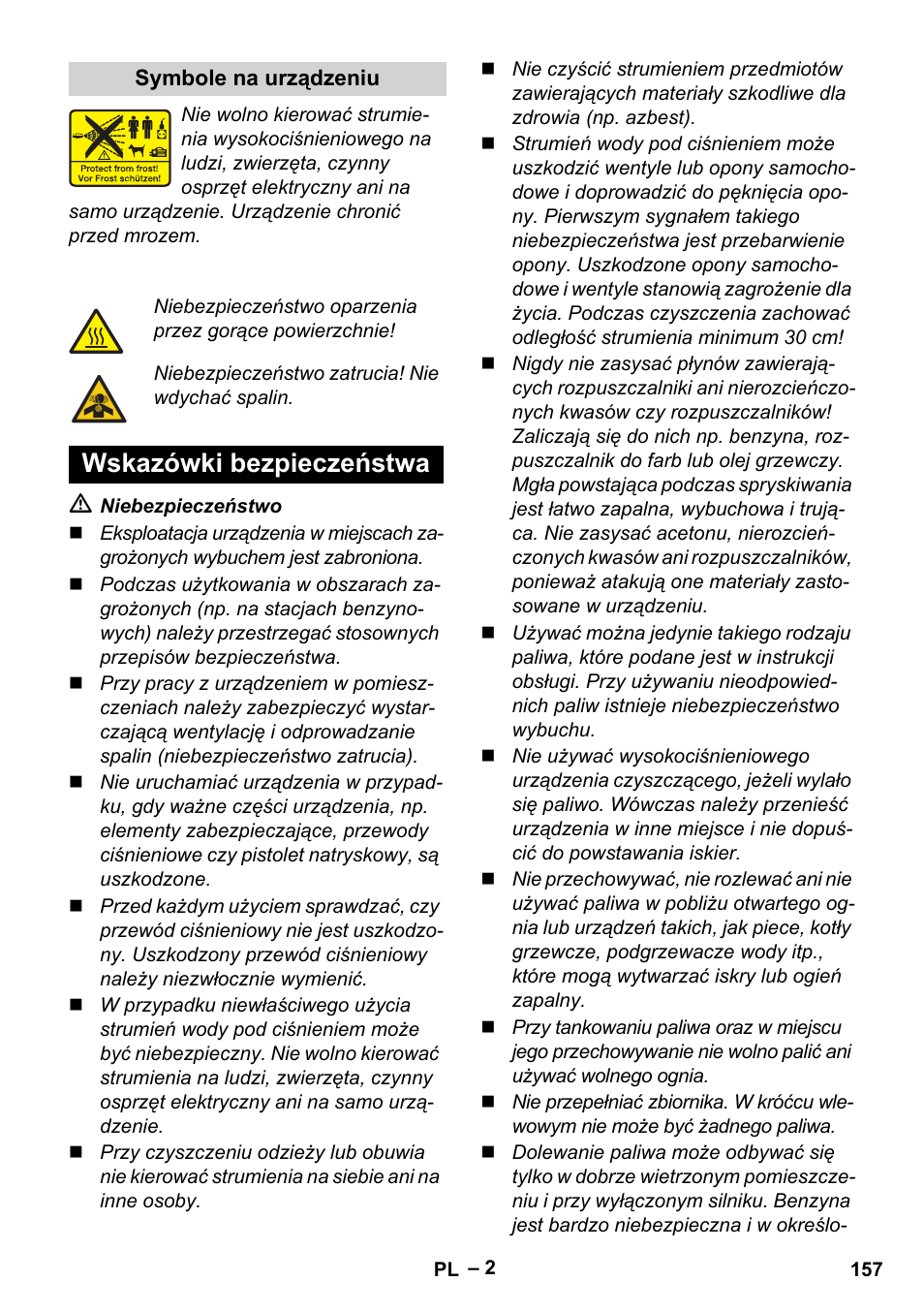 Wskazówki bezpieczeństwa | Karcher G 7-10 M User Manual | Page 157 / 248