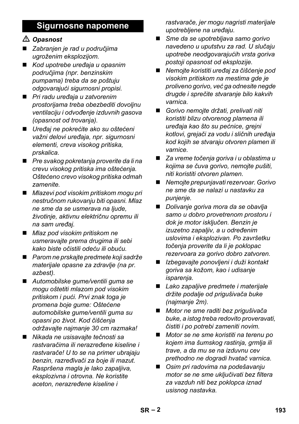 Sigurnosne napomene | Karcher G 7-10 M User Manual | Page 193 / 248