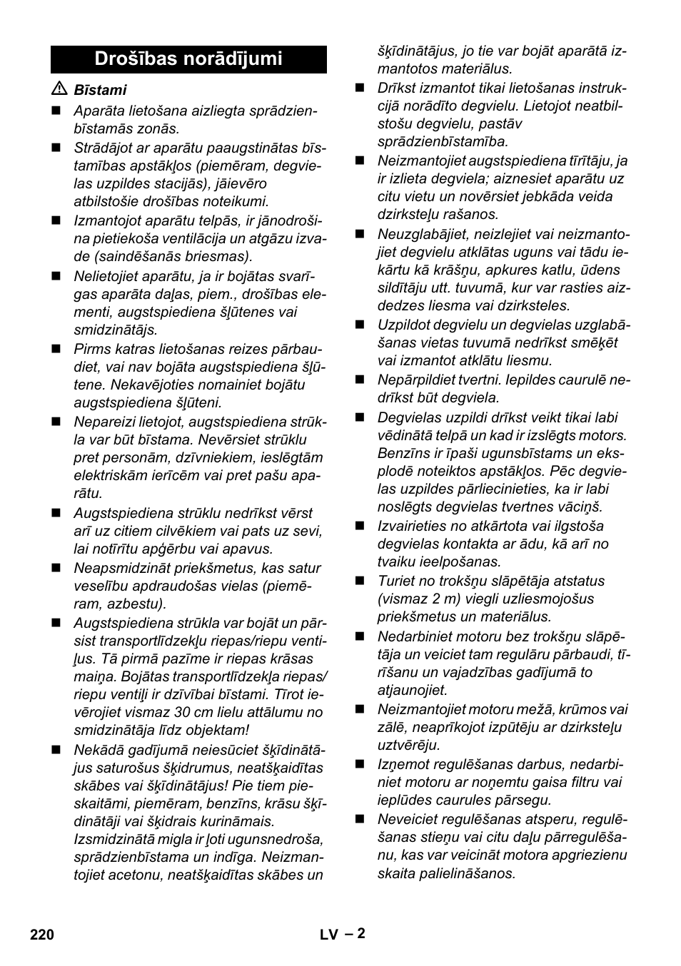 Drošības norādījumi | Karcher G 7-10 M User Manual | Page 220 / 248