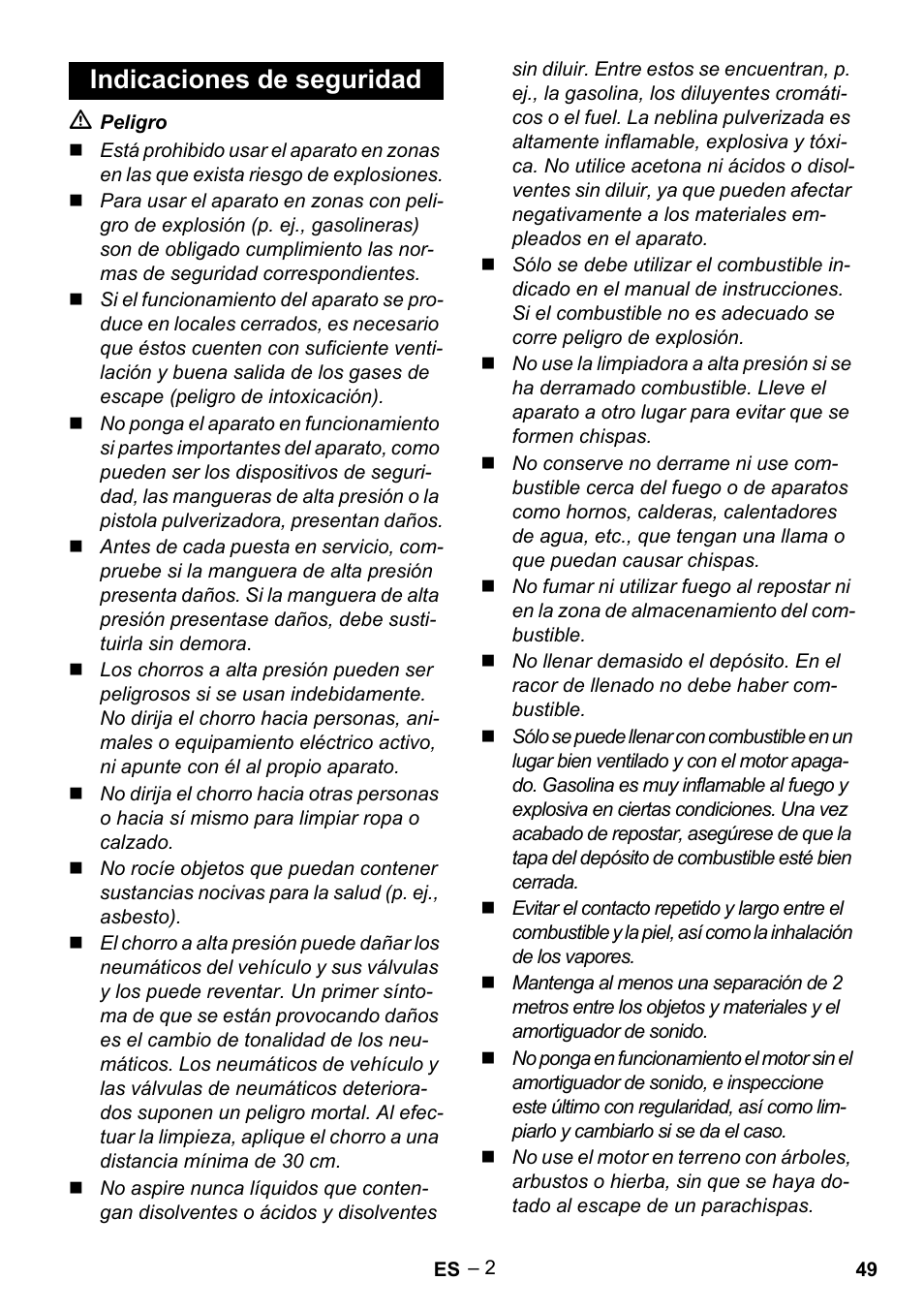 Indicaciones de seguridad | Karcher G 7-10 M User Manual | Page 49 / 248