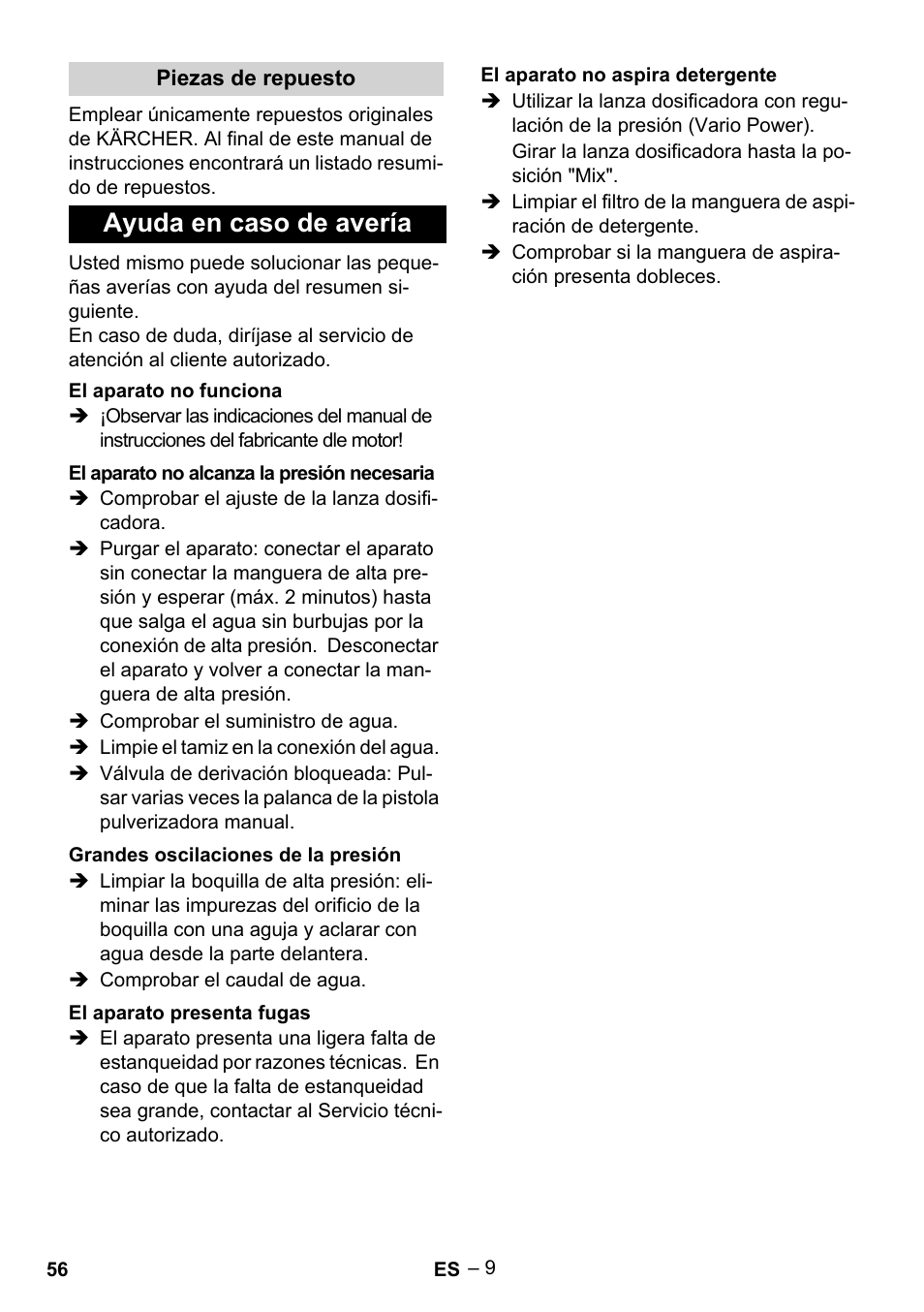 Ayuda en caso de avería | Karcher G 7-10 M User Manual | Page 56 / 248