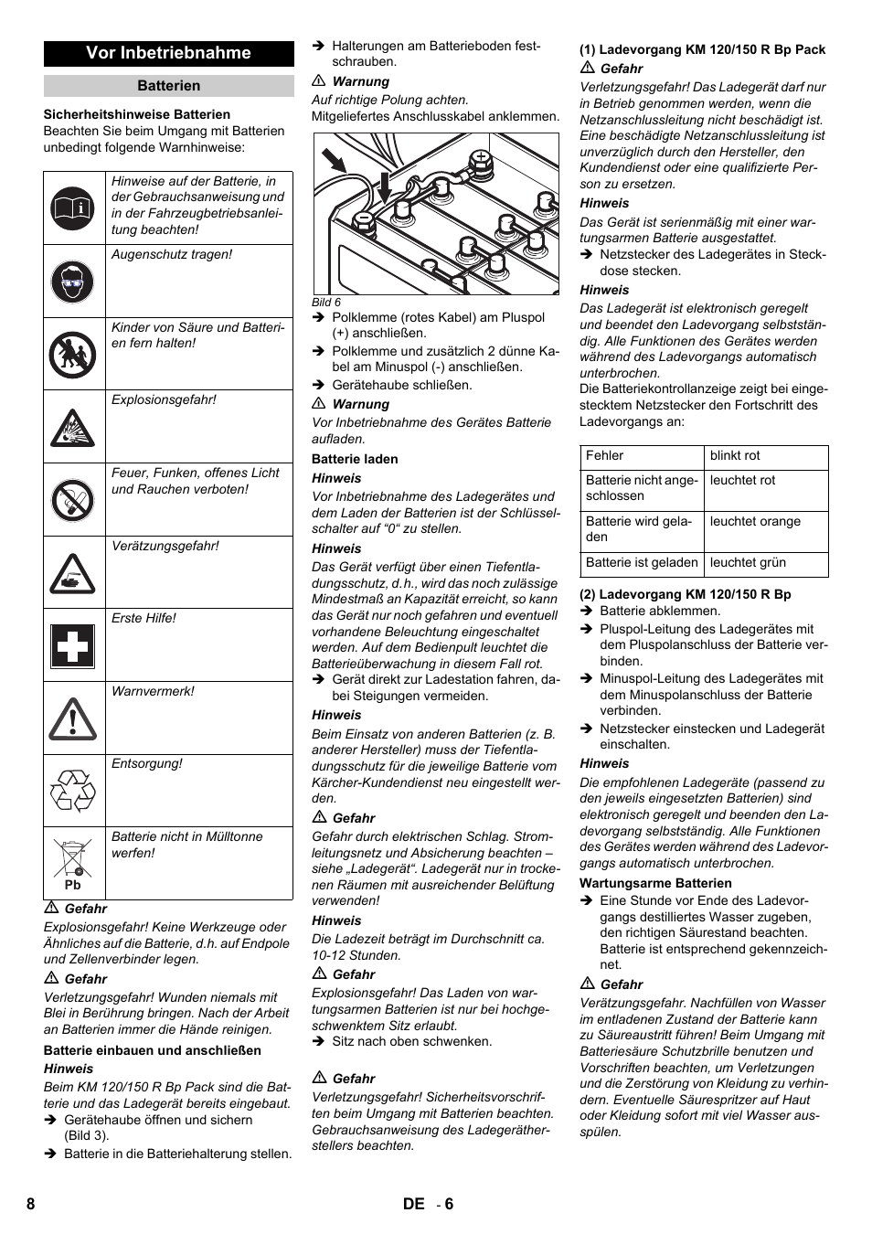 Vor inbetriebnahme | Karcher KM 120-150 R Bp 2SB User Manual | Page 8 / 264