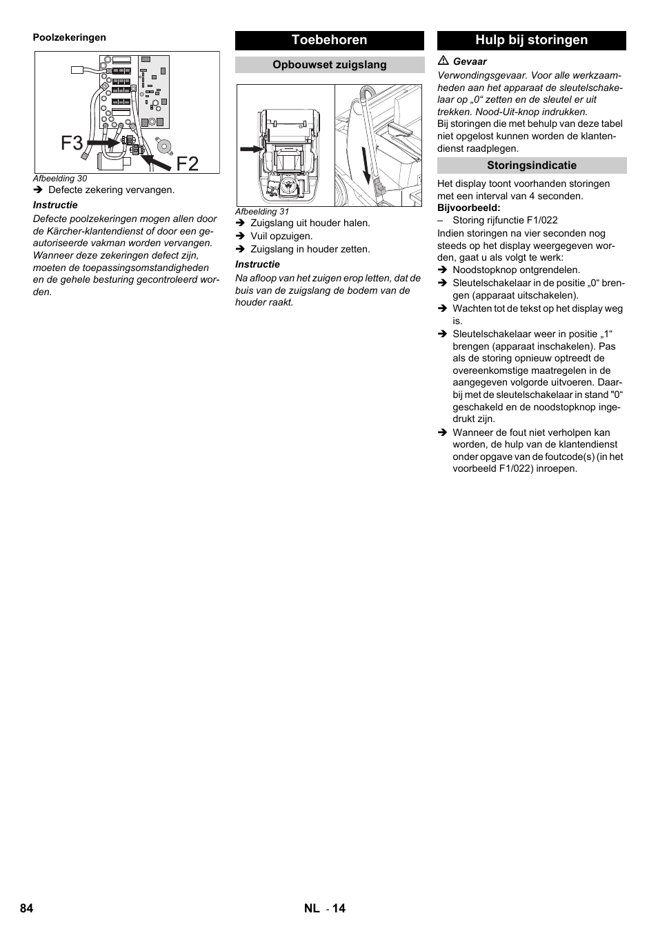 Toebehoren, Hulp bij storingen | Karcher KM 120-150 R Bp 2SB User Manual | Page 84 / 264