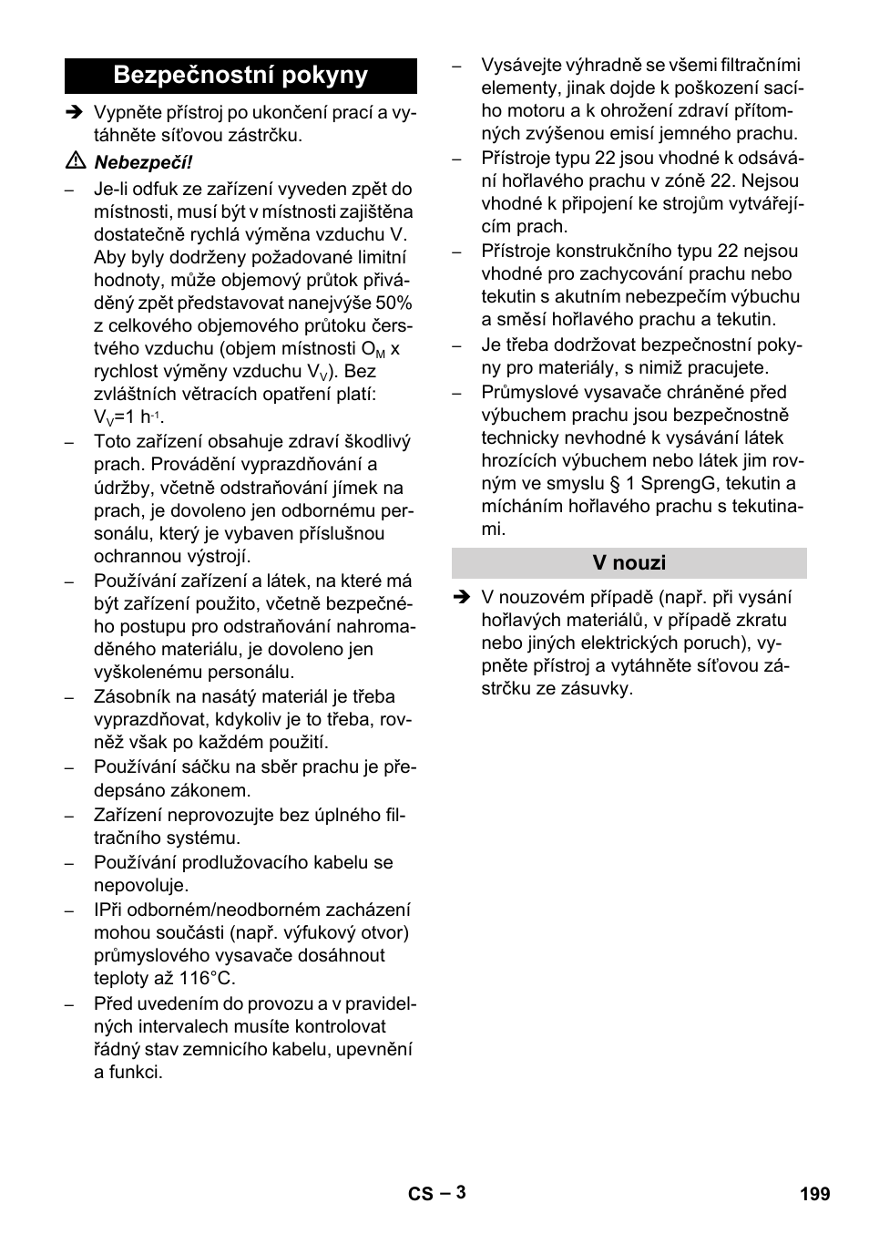 Bezpečnostní pokyny, V nouzi | Karcher IV 100 - 40 M B1 User Manual | Page 199 / 352