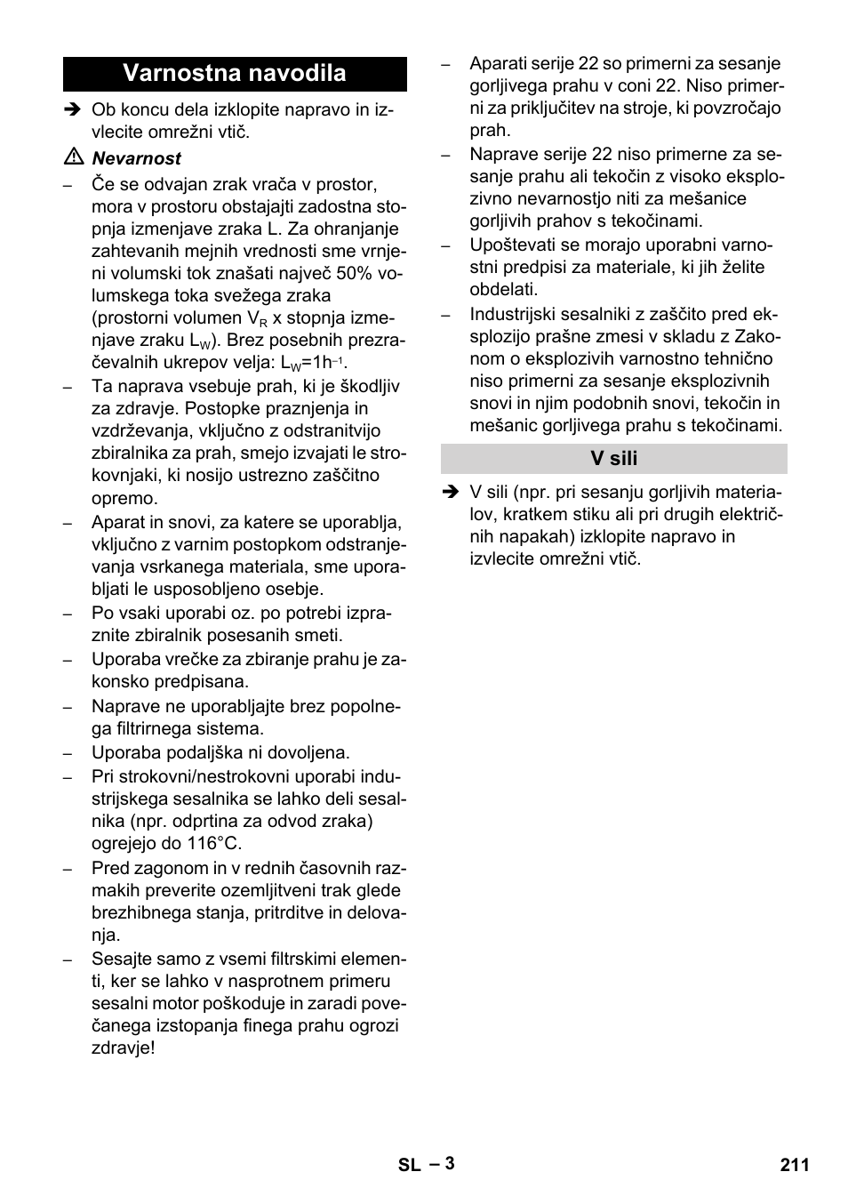 Varnostna navodila, V sili | Karcher IV 100 - 40 M B1 User Manual | Page 211 / 352