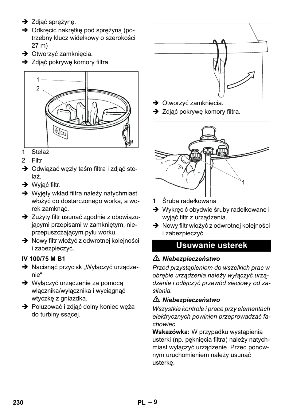 Iv 100/75 m b1, Usuwanie usterek | Karcher IV 100 - 40 M B1 User Manual | Page 230 / 352