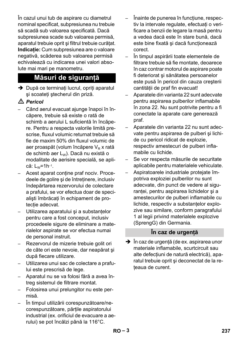 Măsuri de siguranţă, În caz de urgenţă | Karcher IV 100 - 40 M B1 User Manual | Page 237 / 352