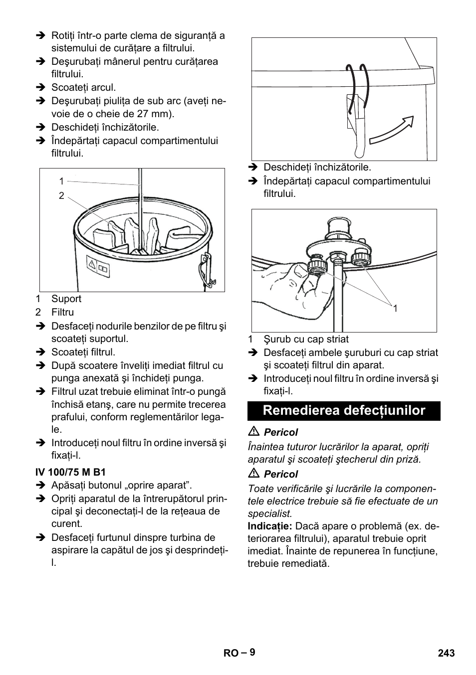 Iv 100/75 m b1, Remedierea defecţiunilor | Karcher IV 100 - 40 M B1 User Manual | Page 243 / 352