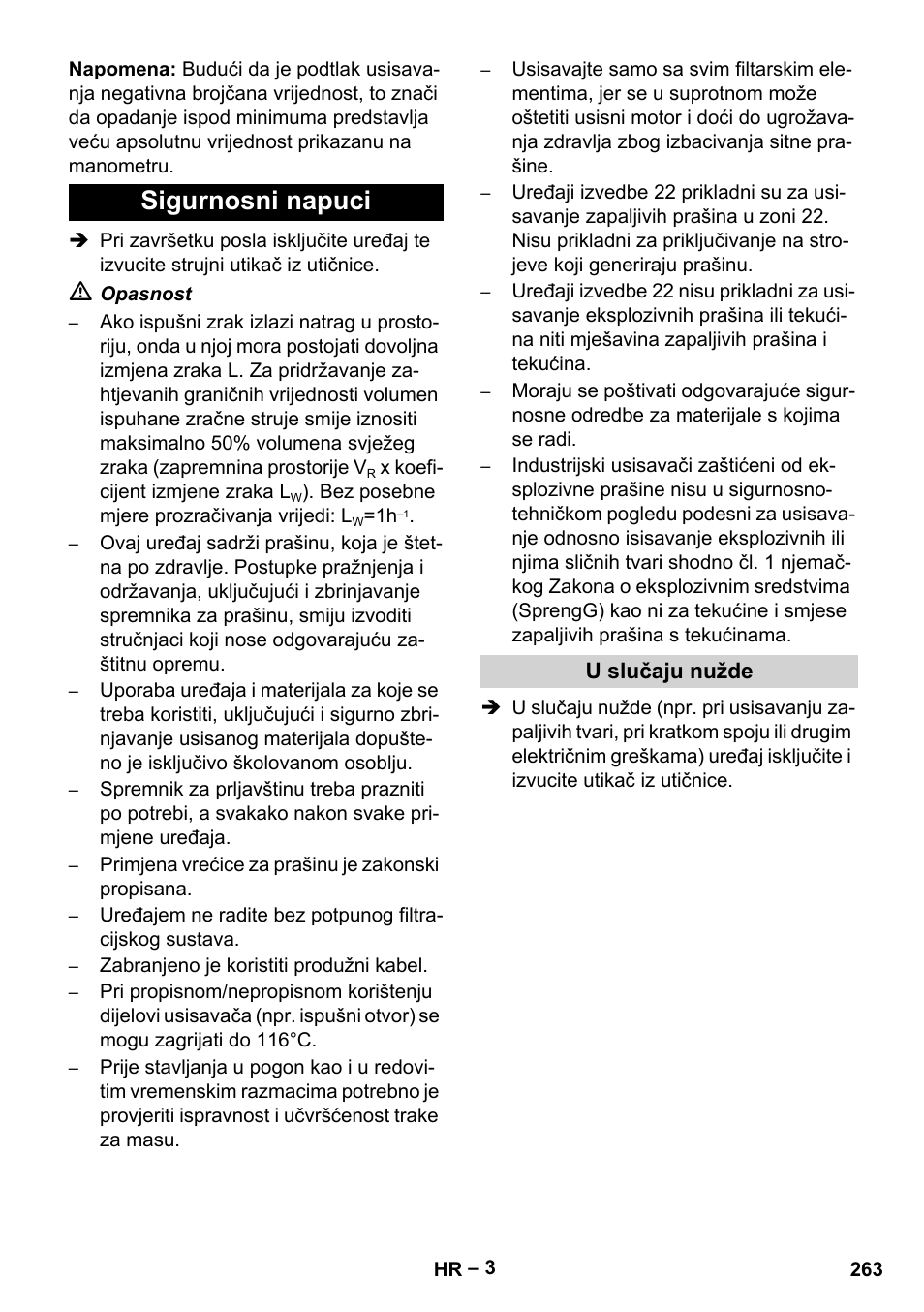Sigurnosni napuci, U slučaju nužde | Karcher IV 100 - 40 M B1 User Manual | Page 263 / 352