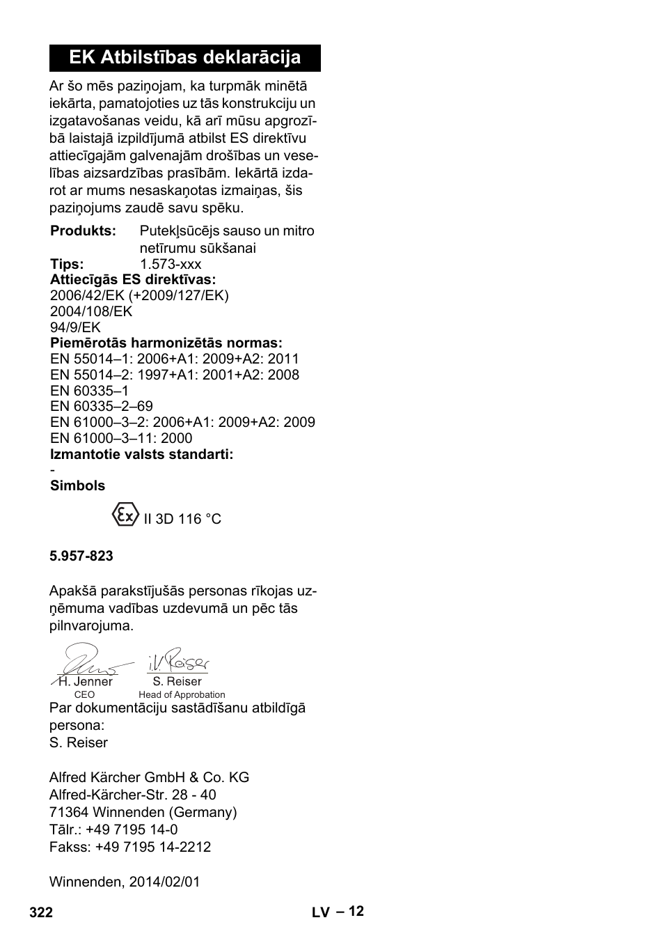Ek atbilstības deklarācija | Karcher IV 100 - 40 M B1 User Manual | Page 322 / 352
