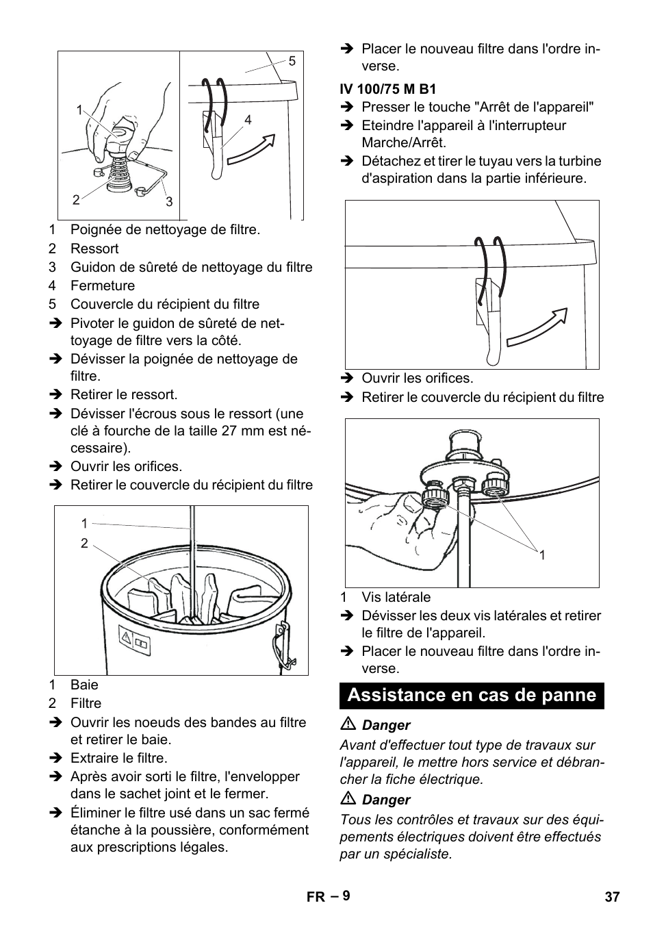 Iv 100/75 m b1, Assistance en cas de panne | Karcher IV 100 - 40 M B1 User Manual | Page 37 / 352