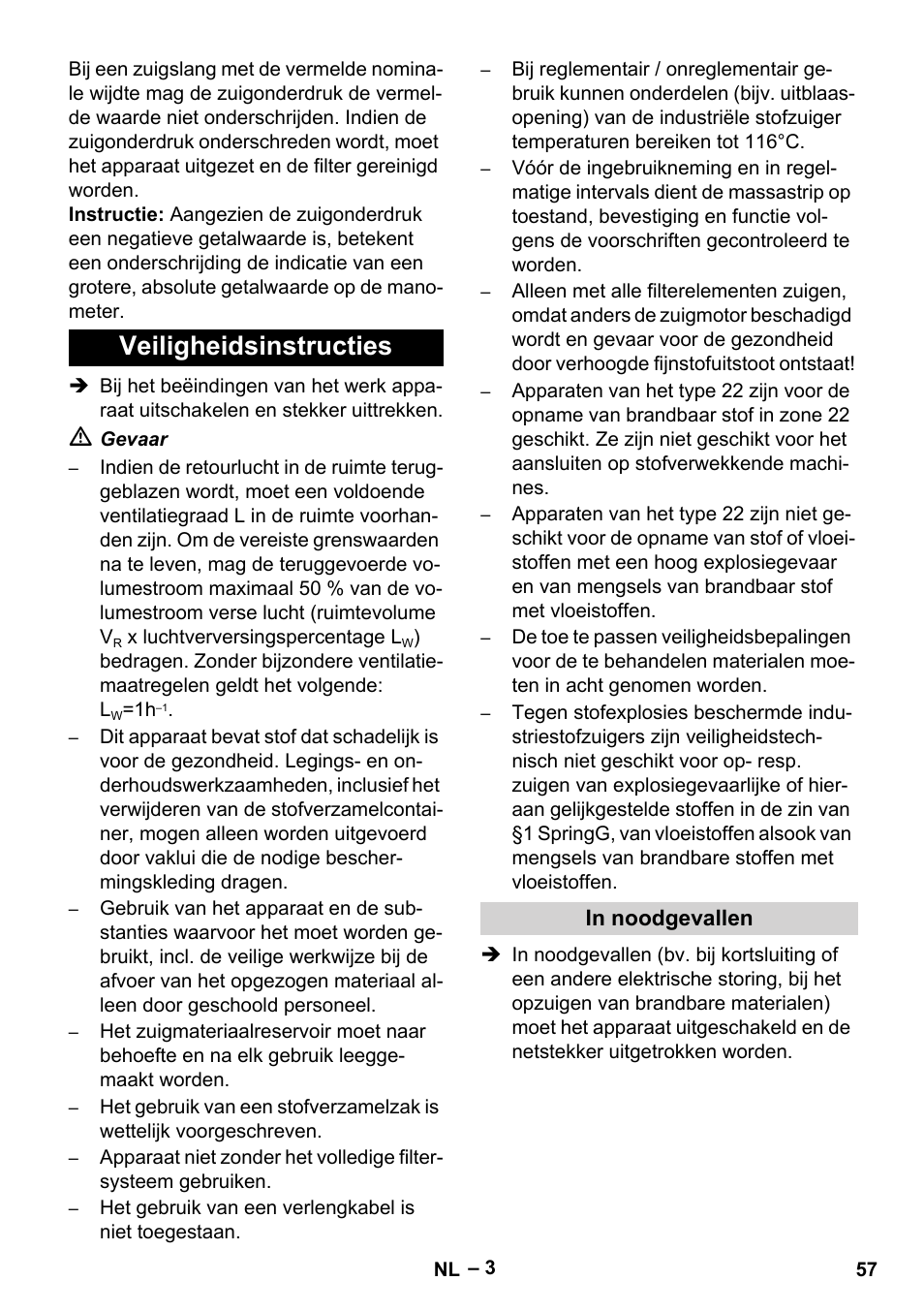 Veiligheidsinstructies, In noodgevallen | Karcher IV 100 - 40 M B1 User Manual | Page 57 / 352