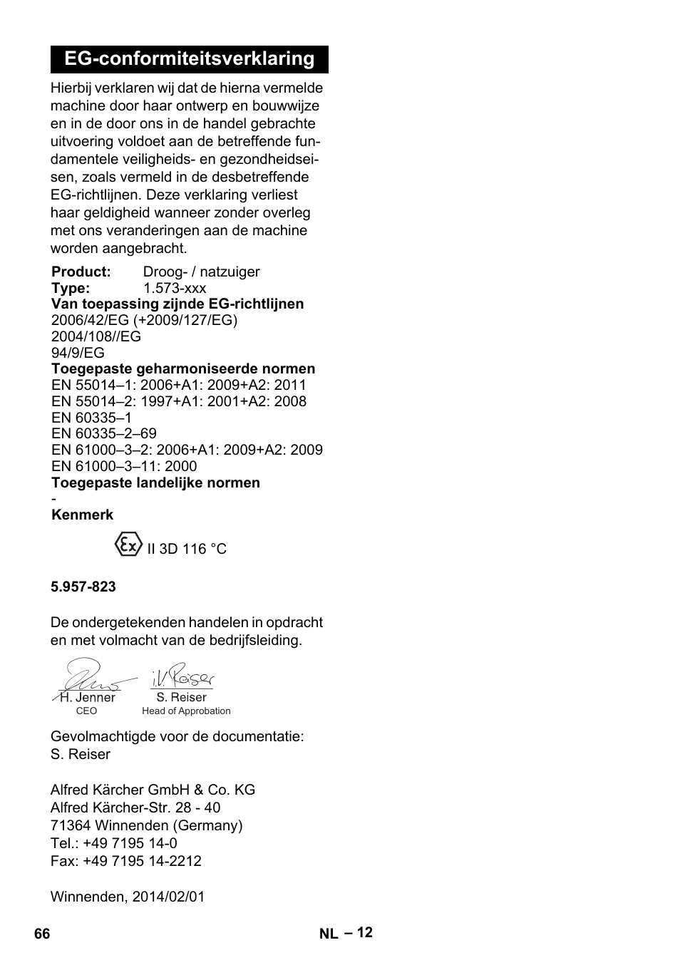 Eg-conformiteitsverklaring | Karcher IV 100 - 40 M B1 User Manual | Page 66 / 352