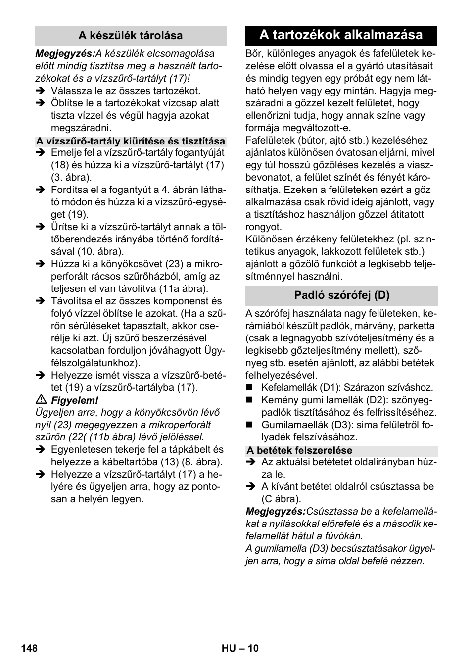 A tartozékok alkalmazása | Karcher SV 1902 User Manual | Page 148 / 284